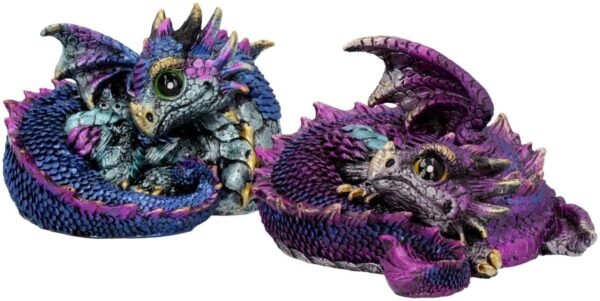 Magicun N.Giftware~Hatchlings Mischief Set of 2 Dragon Figurines 8.5cm Multi-Coloured, Resin