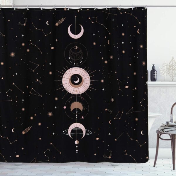 Zodiac Constellation Fabric Shower Curtain, Blush Sun and Moon Phrase Bathroom Shower Curtain Sets