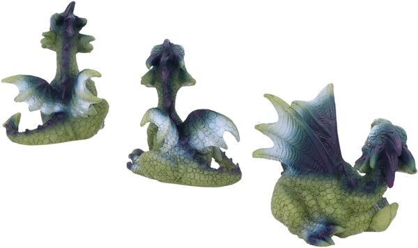Fantasy Collection~ Triple Trouble Small Set of Three Dragon Infant Ornaments, Green, 15.5cm