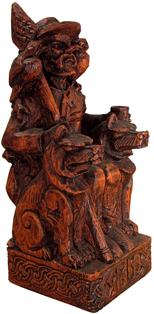 Magicun Altar~Dryad Design Seated Norse God Odin Statue Wood Finish