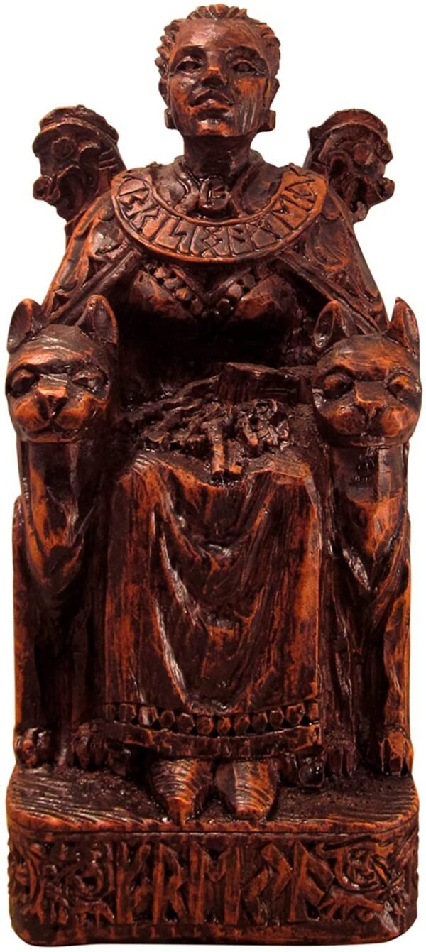 Magicun Altar~Dryad Design Seated Norse Goddess Freya Statue Wood Finish