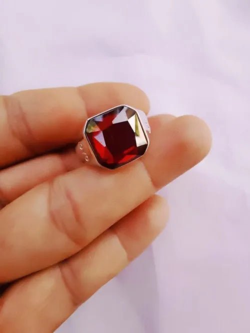Sterling Silver Natural Garnet Men's Ring