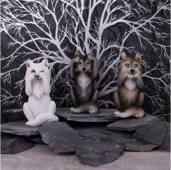 Animal Collection~ B4472N9 Three Wise Wolves 10cm Figurine, Resin, Grey, One Size