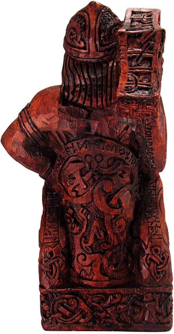 Magicun Altar~Dryad Design Seated Norse God Thor Statue Wood Finish