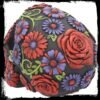 Dark Collection~B3621J7 Resin Skull with Traditional Floral Decorations, Black, 18 cm, One Size