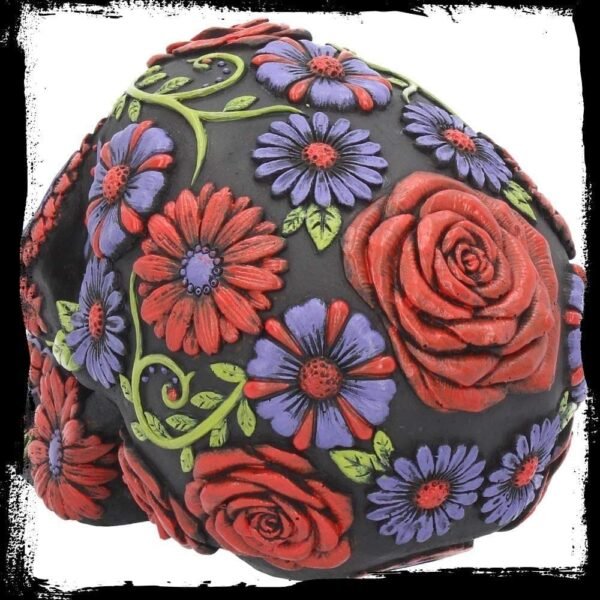 Dark Collection~B3621J7 Resin Skull with Traditional Floral Decorations, Black, 18 cm, One Size