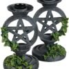 Magicun N.Giftware~Aged Pentagram Candlesticks Candle Holder 17cm Grey
