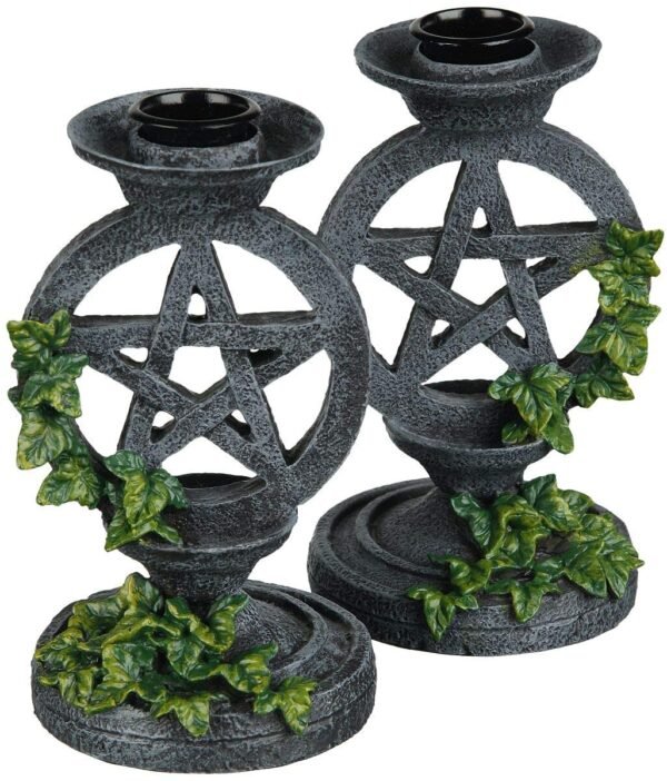 Magicun N.Giftware~Aged Pentagram Candlesticks Candle Holder 17cm Grey