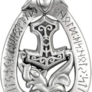 Sterling Silver Thor's Mjolnir Dragon Hammer Rune Pendant