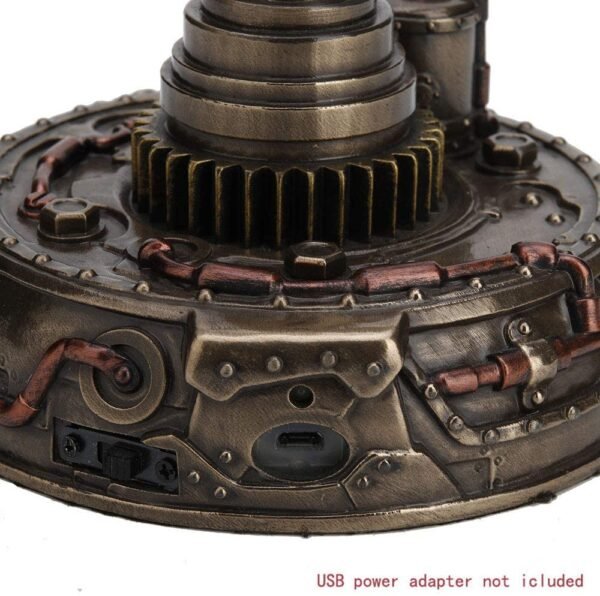 Magic  Collection~14.75 Inch Steampunk Pipework Clock Stand Lamp Light Crystal Skull Bulb LED Lighting Antique Bronze Finish Sculpture