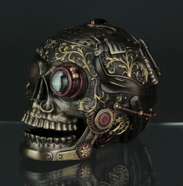 Magicun  Collection~Steampunk Style Human Skull Bronze Finished Statue with Movable Jaw