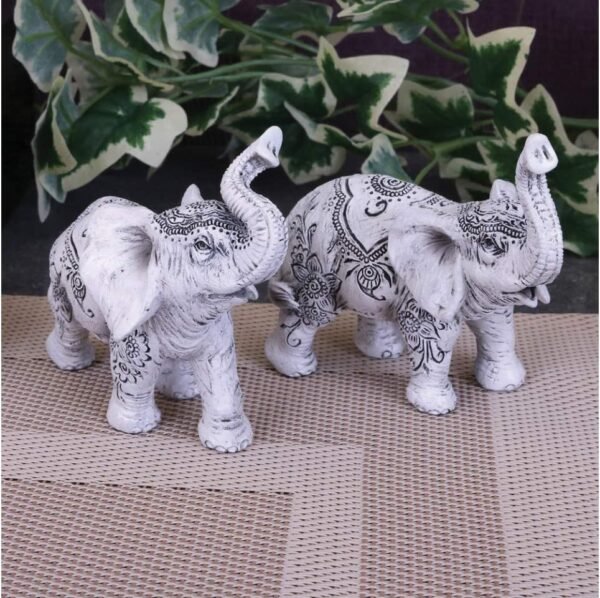 Magicun N.Giftware~Henna Harmony Set of 2 9.5cm Elephant Figurines, White, One Size