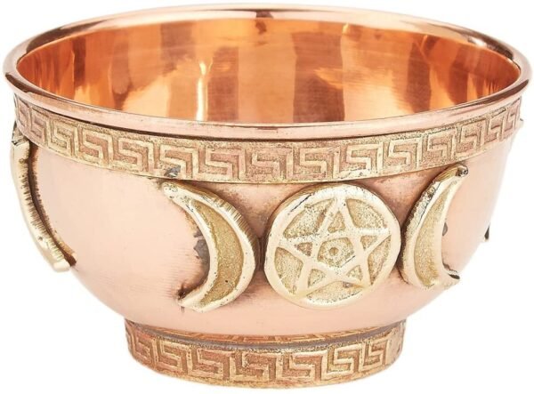 Witchcraft~Triple Moon Pentacle Copper Offering Bowl 3", Great for Altar use, Ritual use, Incense Burner, smudging Bowl, Decoration Bowl, offering Bowl - New Age Imports, Inc.