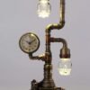 Magic  Collection~14.75 Inch Steampunk Pipework Clock Stand Lamp Light Crystal Skull Bulb LED Lighting Antique Bronze Finish Sculpture