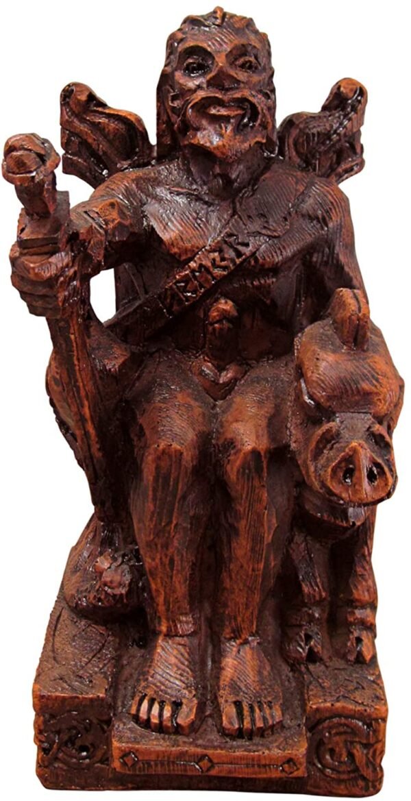 Magicun Altar~Dryad Design Seated Norse God Freyr Statue Wood Finish