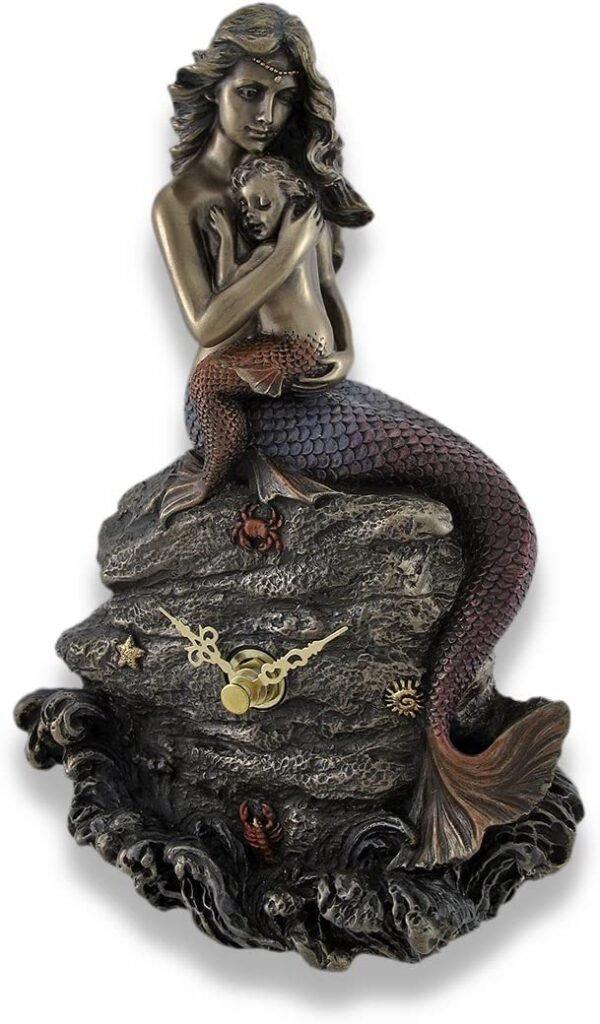 Magic  Collection~Mermaid Mother and Child Bronzed Clock Statue