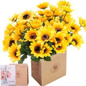 Witchcraft~SNAIL GARDEN Artificial Sunflower, 6 Bunches Silk Sunflowers Bouquet-7 Heads 3" Real Looking Fake Helianthus Per Pack with Green Leaves for Home Office Wedding Garden Party Decoration