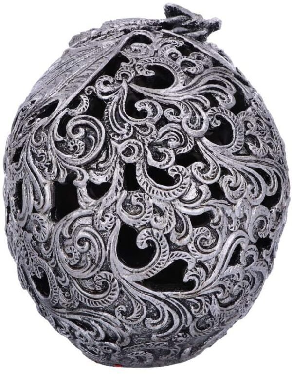 Dark Collection~Silver Cranial Drakos Engraved Dragon Skull Ornament, Polyresin, One Size