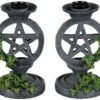 Magicun N.Giftware~Aged Pentagram Candlesticks Candle Holder 17cm Grey