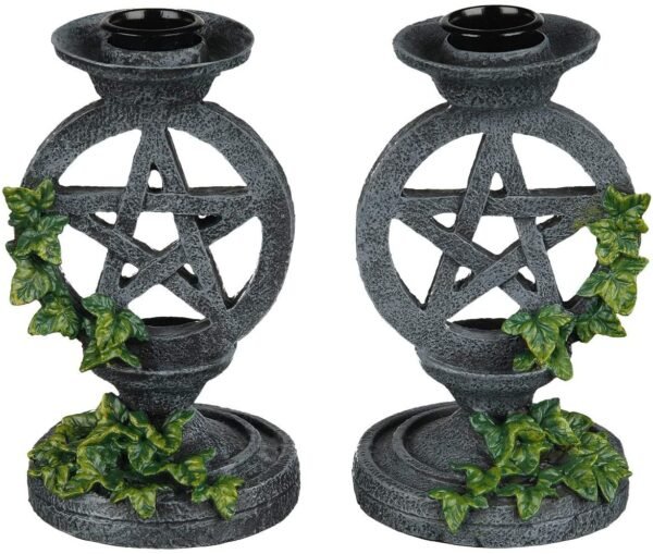 Magicun N.Giftware~Aged Pentagram Candlesticks Candle Holder 17cm Grey