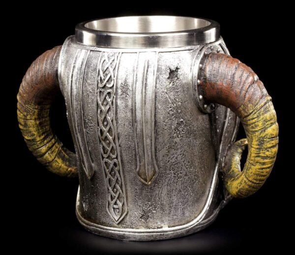 Mythology Collection~ B2091F6 Viking Skull Tankard Mug 16cm Brown