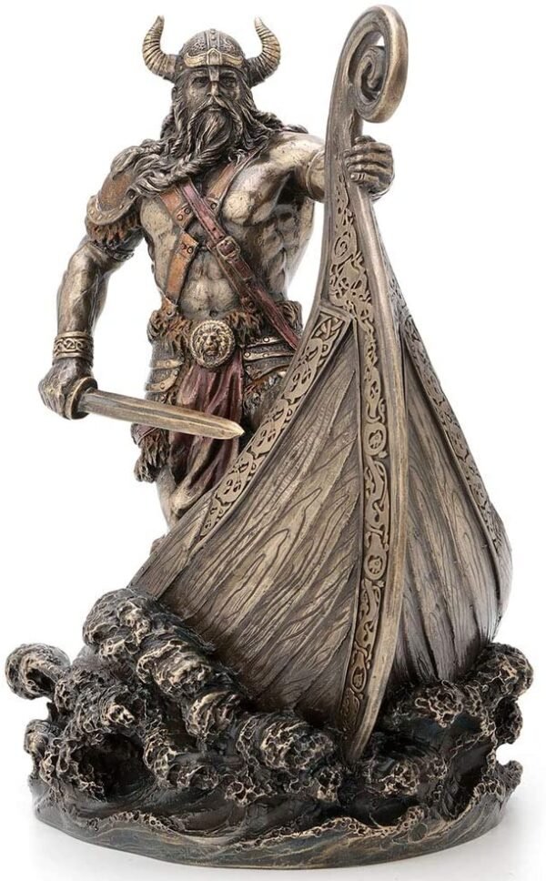 Magic  Collection~9.5 Inch Norse Viking Warrior Standing On Long Ship Prow Antique Bronze Finish Statue