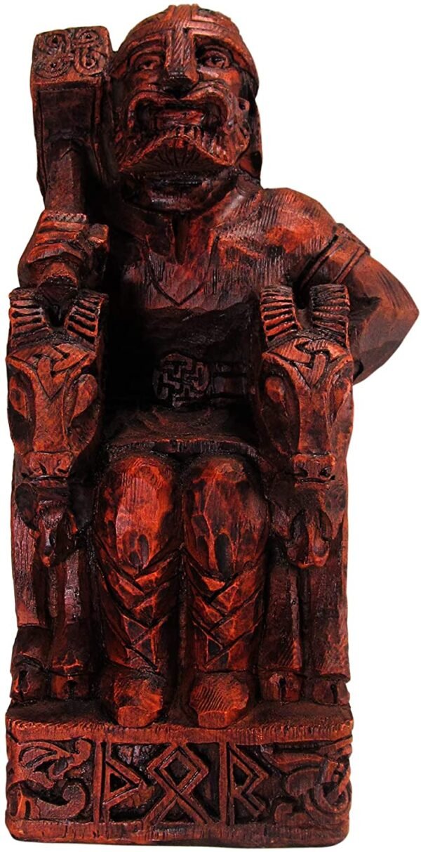 Magicun Altar~Dryad Design Seated Norse God Thor Statue Wood Finish