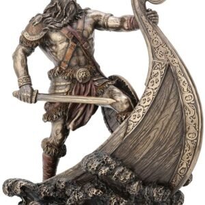 Magic  Collection~9.5 Inch Norse Viking Warrior Standing On Long Ship Prow Antique Bronze Finish Statue