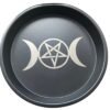 Pentagram and Triple Moon Altar Ritual Burning Candle Holder Plate Bowl - Diameter 7inch Height 0.8inch Carbon Steel Offering Incense Burning Flat Bowl for Smudging Decoration