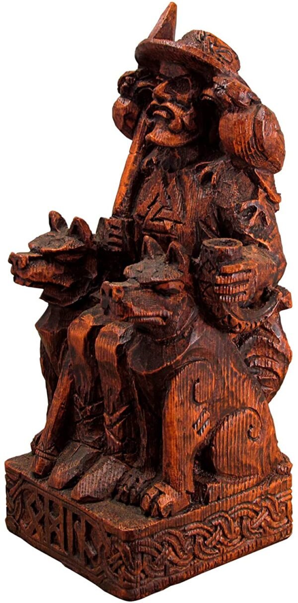 Magicun Altar~Dryad Design Seated Norse God Odin Statue Wood Finish
