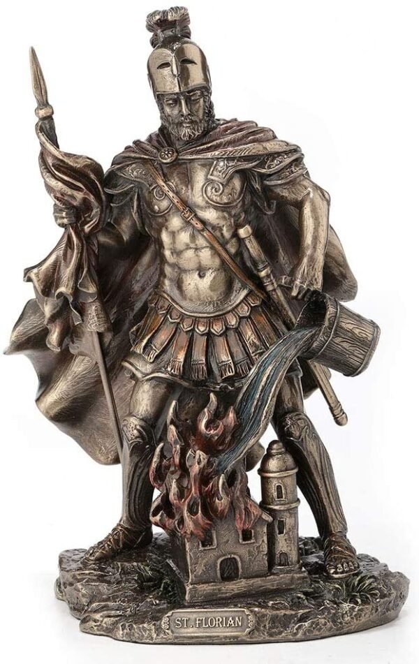Magic  Collection~9 Inch Saint Florian Patron Saint of Firefighters Antique Bronze Finish Christian Holy Roman Greek Statue