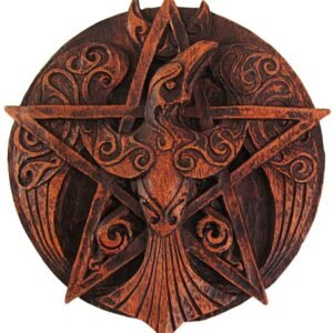 Magicun Altar~Crescent Raven Pentacle Wall Plaque Wood Finish