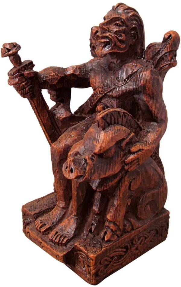 Magicun Altar~Dryad Design Seated Norse God Freyr Statue Wood Finish