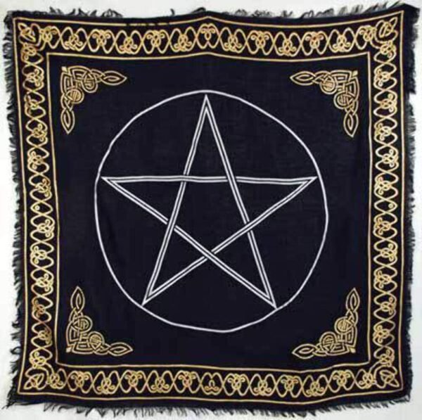 Witchcraft~Gold Bordered Pentagram Altar Cloth, 36-inch x 36-inch