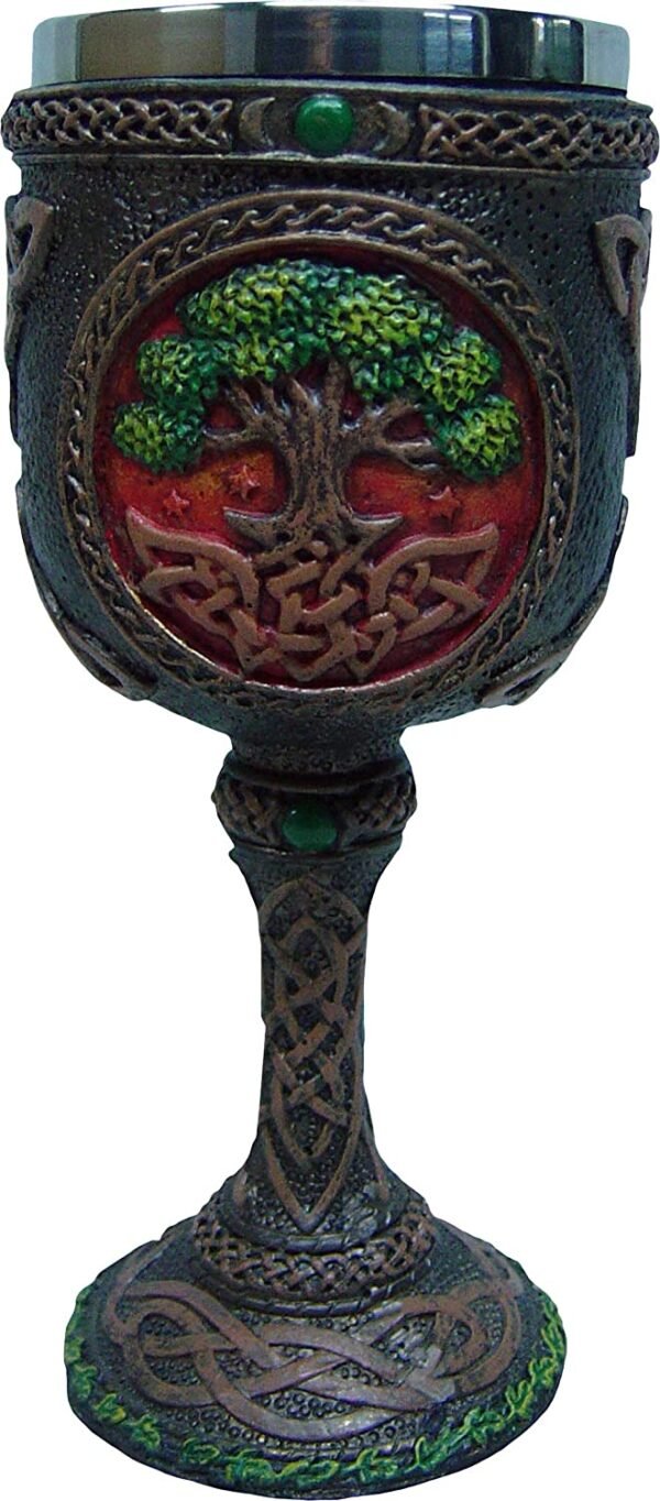 Wiccan Collection~Tree of Life Goblet 17.5cm Green, Resin w/Stainless Steel Insert