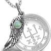 Witchcraft~Archangel Raphael Sigil Amulet Magic Powers Angel Wing Charm Green Quartz Pendant 18 Inch Necklace