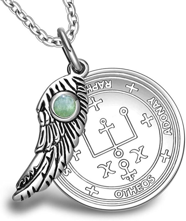Witchcraft~Archangel Raphael Sigil Amulet Magic Powers Angel Wing Charm Green Quartz Pendant 18 Inch Necklace