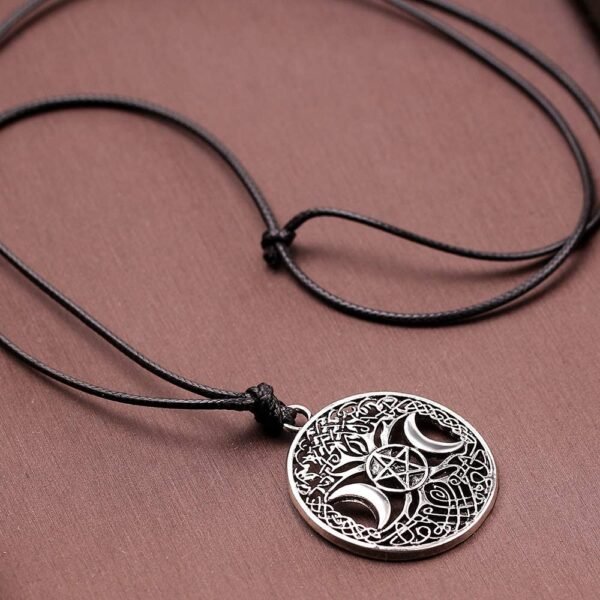 Witchcraft~MIXIA Celttic Knot Triple Moon Pentagram Pentacle Star Wicca Pendant Necklace Round Pagan Jewelry