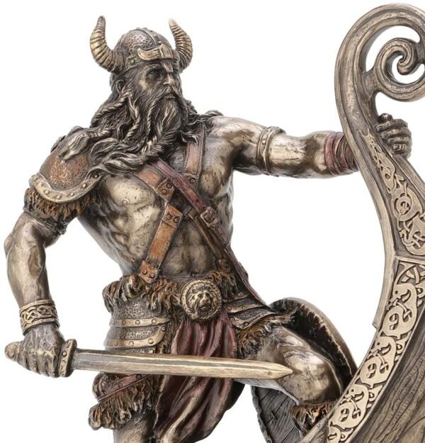 Magic  Collection~9.5 Inch Norse Viking Warrior Standing On Long Ship Prow Antique Bronze Finish Statue