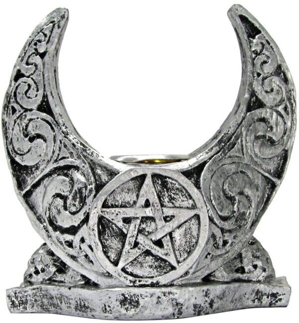 Magicun Altar~Dryad Design Moon Candle Holder Silver Finish