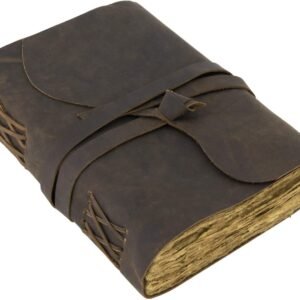 Witchcraft~Vintage Leather Journal lined pages - Leatherbound Journal - Handmade Antique Deckle Edge Paper - Leather Sketchbook - Book of Shadows Journal for men and women (9" x 6", Vintage Brown)