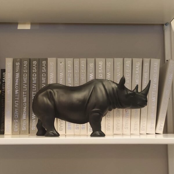 Magic  Collection~LOOYAR Cute Resin Rhinoceros Statue Sculpture Ornament Collectible Figurine Craft Furnishing for Home House Living Room Porch Decoration Office Desk Desktop Table Wine Cabinet Arrangement Gift, Black