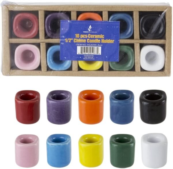 Witchcraft~Mega Candles 10 pcs Assorted Colors Ceramic Chime Ritual Spell Candle Holders with Matching Color Candles, Great for Casting Chimes, Rituals, Spells, Vigil, Witchcraft, Wiccan Supplies & More
