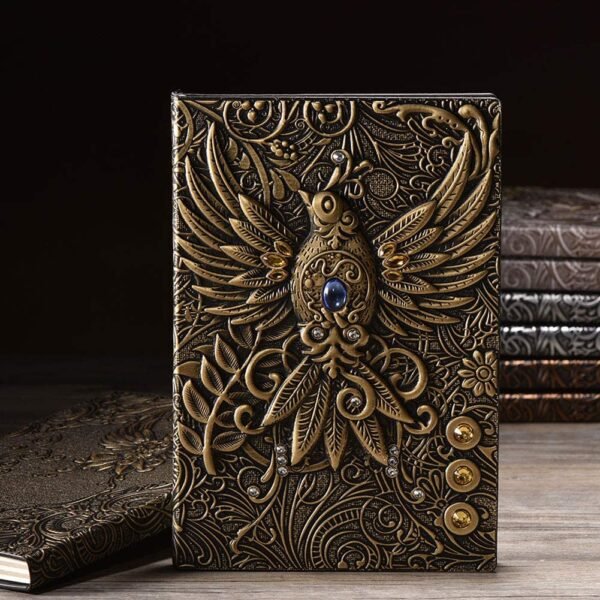 Witchcraft~Embossed Leather Journal Writing Notebook - Antique Handmade Leather Daily Notepad Sketchbook, Travel Diary & Notebooks to Write in, Phoenix Gift For Men & Women, with Golden Classic Pen, (Bronze)