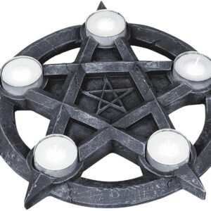 Wiccan Collection~Pentagram Tealight Holder 32cm Grey