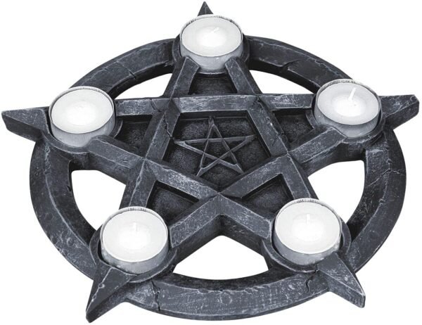 Wiccan Collection~Pentagram Tealight Holder 32cm Grey