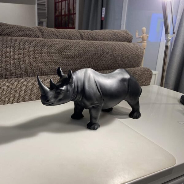 Magic  Collection~LOOYAR Cute Resin Rhinoceros Statue Sculpture Ornament Collectible Figurine Craft Furnishing for Home House Living Room Porch Decoration Office Desk Desktop Table Wine Cabinet Arrangement Gift, Black