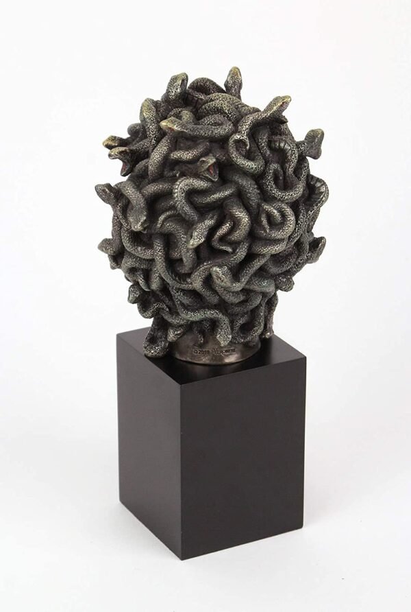Magic  Collection~Cast Bronze Resin Medusa Head Figure on Plinth Bust Sculpture Painted Accent Art
