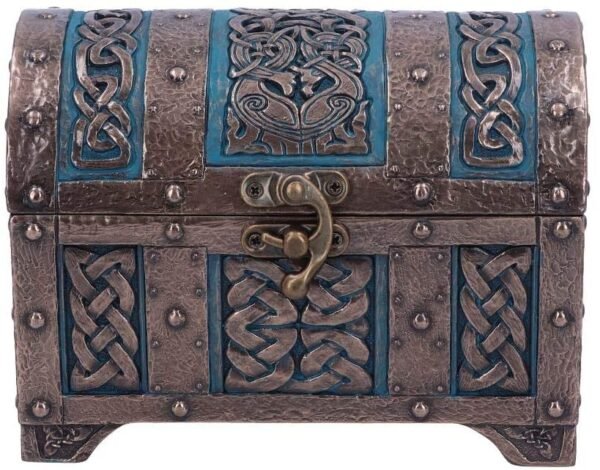 Mythology Collection~ Bronze and Blue Valhalla's Vault Viking Chest Box, 15cm