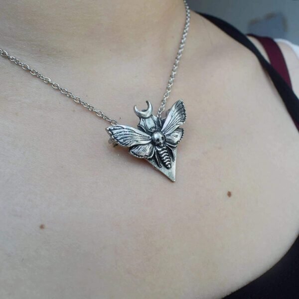 SanLan Death Head Moth Pendant Necklace Wicca Jewelry Goth Moth and The Moon